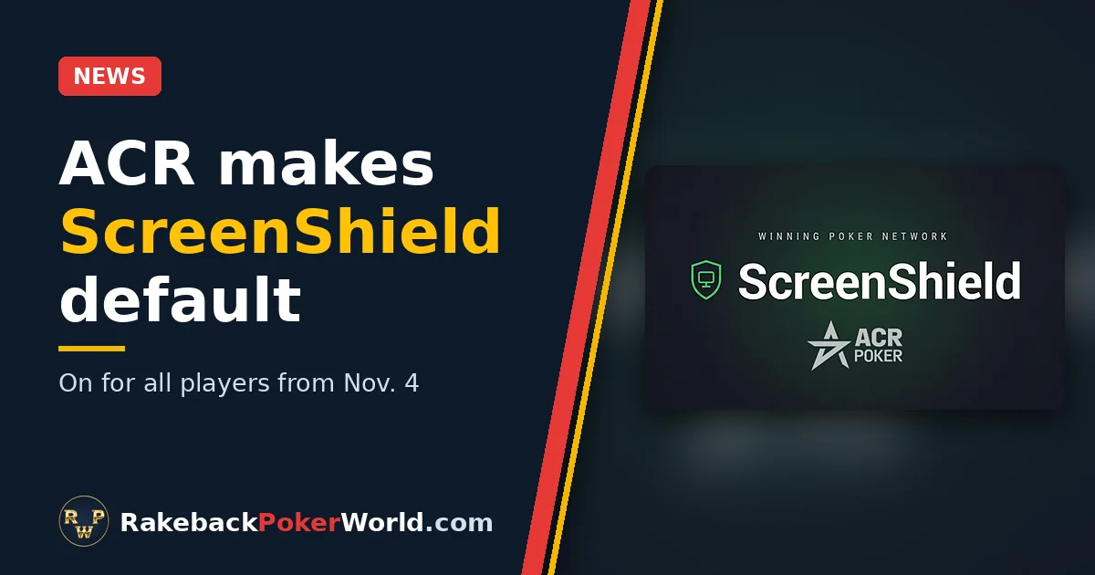 Cover: official Winning Poker Network artwork for ACR ScreenShield, with a green shield icon and the ACR Poker logo