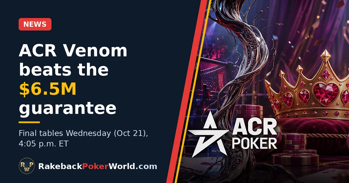 Cover: official ACR Poker artwork for the Venom, with the ACR logo, the Venom cage and a gold crown