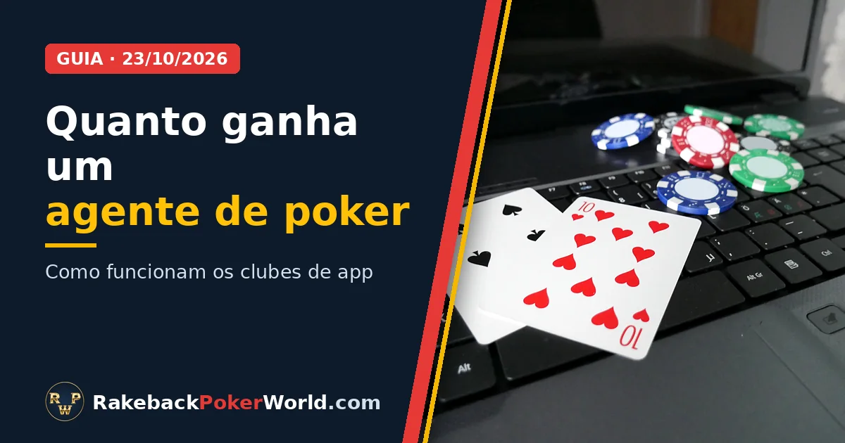 Capa: cartas e fichas de poker sobre o teclado de um notebook, ilustrando o guia sobre o agente de poker nos clubes de app