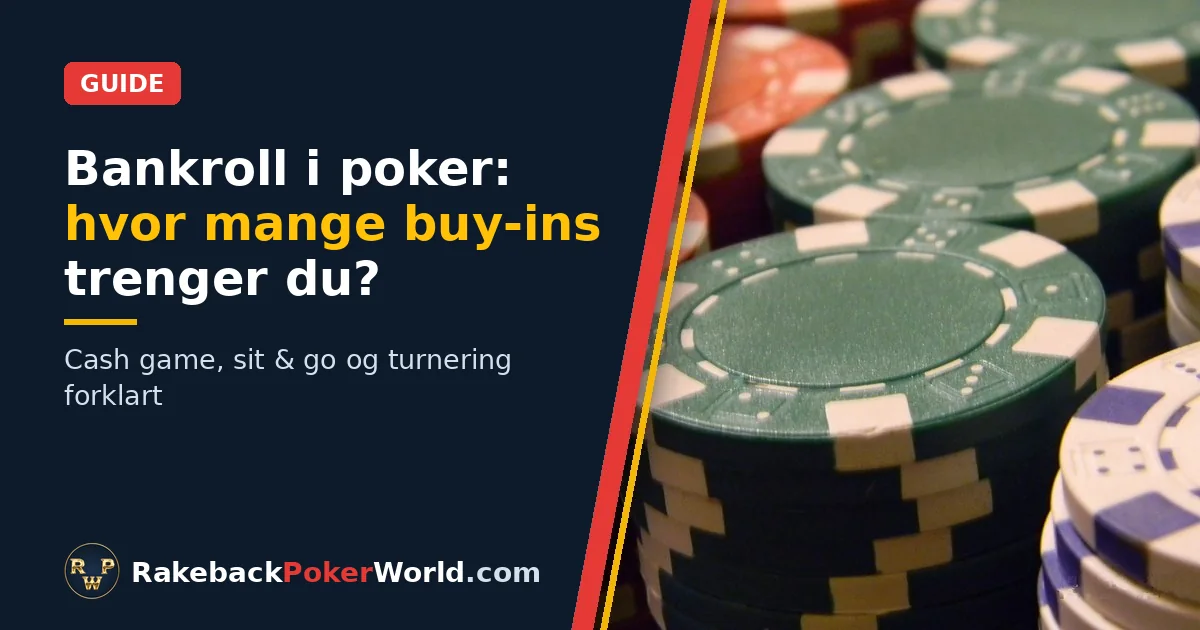 Forsidebilde: stabler med grønne, røde og hvite pokersjetonger; guide til bankroll i poker med hvor mange buy-ins du bør ha