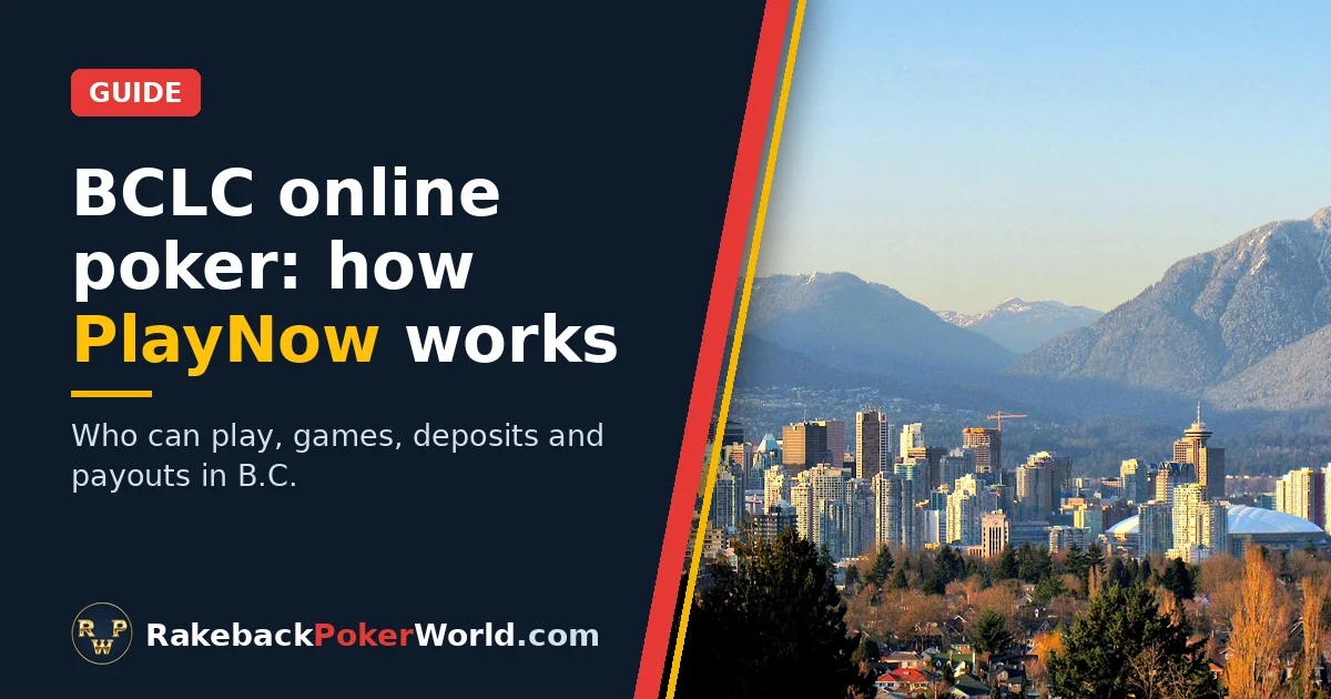 Cover: the downtown Vancouver skyline with the North Shore Mountains, for a guide to BCLC online poker on PlayNow