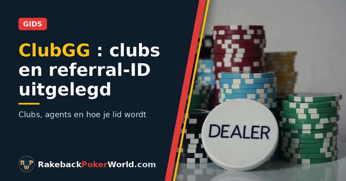 Cover: pokerchips en een dealerbutton, bij de gids over clubs en de referral-ID in ClubGG