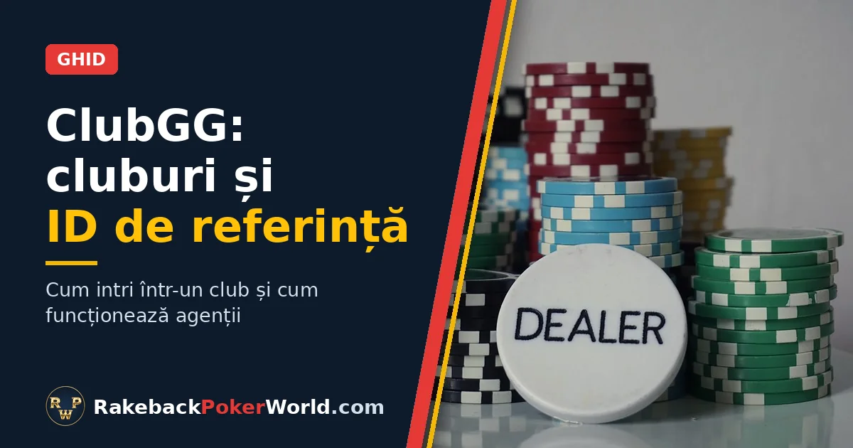 Copertă: jetoane de poker și buton de dealer, în ghidul despre cluburi și ID-ul de referință în ClubGG