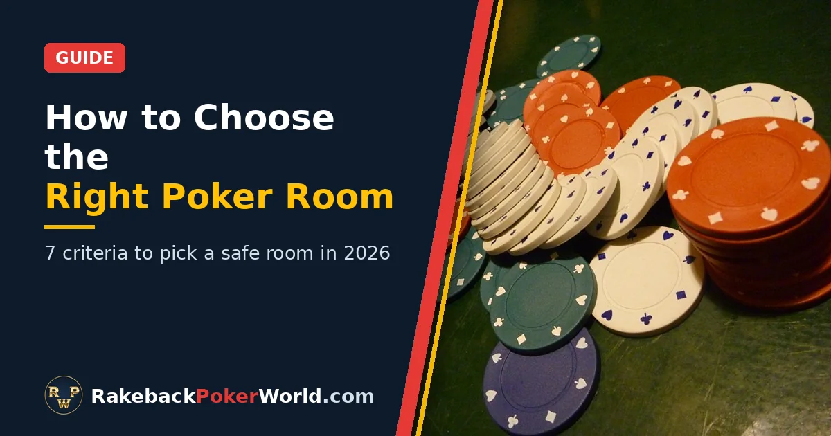Cover: colorful poker chips scattered on a green felt table, next to the headline How to Choose the Right Poker Room