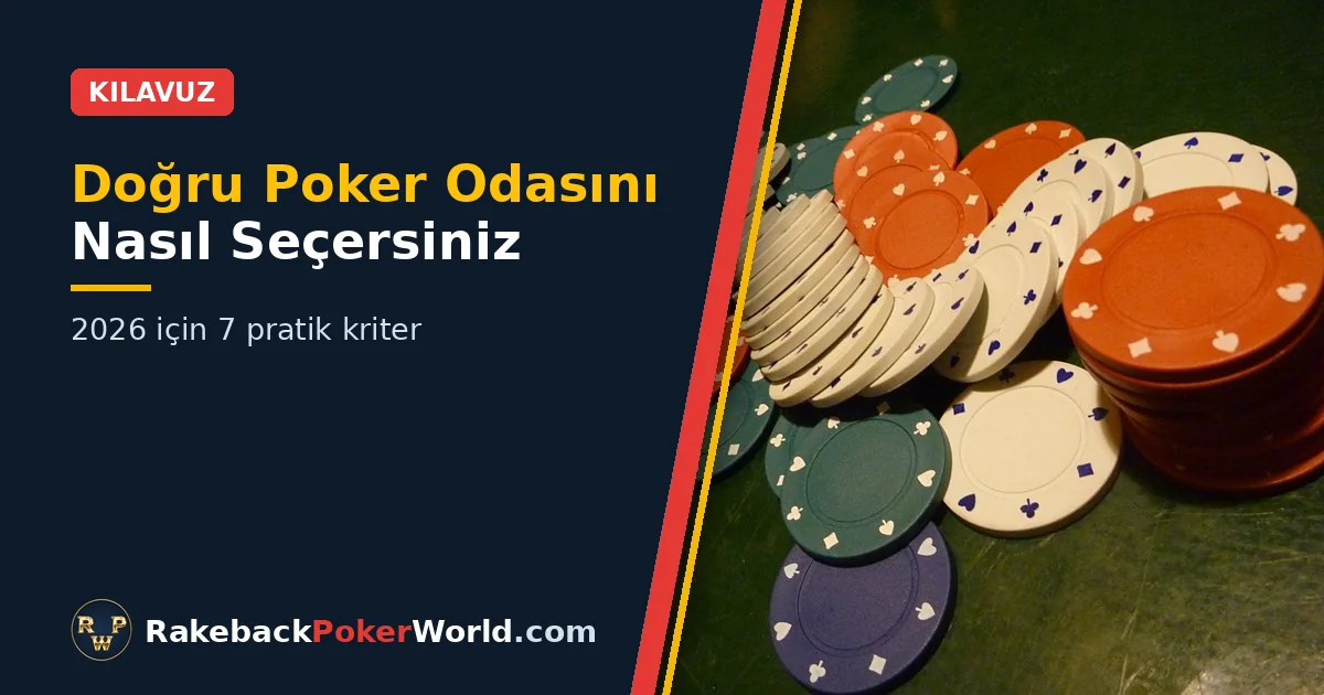Kapak: yeşil keçe bir masada dağılmış renkli poker fişleri, yanında Doğru Poker Odasını Nasıl Seçersiniz başlığı