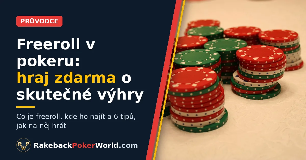 Titulní obrázek: hromádky pokerových žetonů v červené, zelené a bílé barvě na stole, ilustrace k průvodci freerollem v pokeru