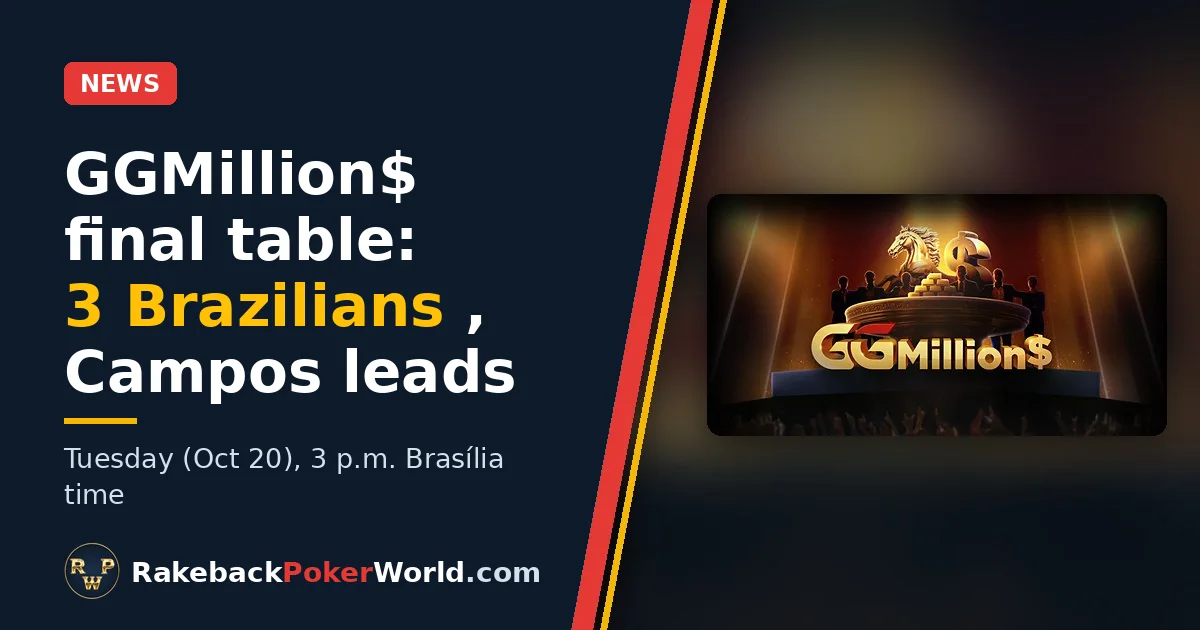 Cover: official GGMillion$ artwork, the GGPoker tournament with 3 Brazilians at Tuesday's final table