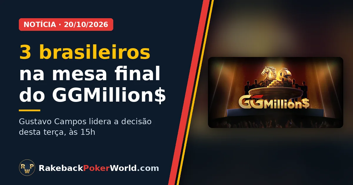 Capa: arte oficial do GGMillion$, torneio da GGPoker que tem 3 brasileiros na mesa final desta terça