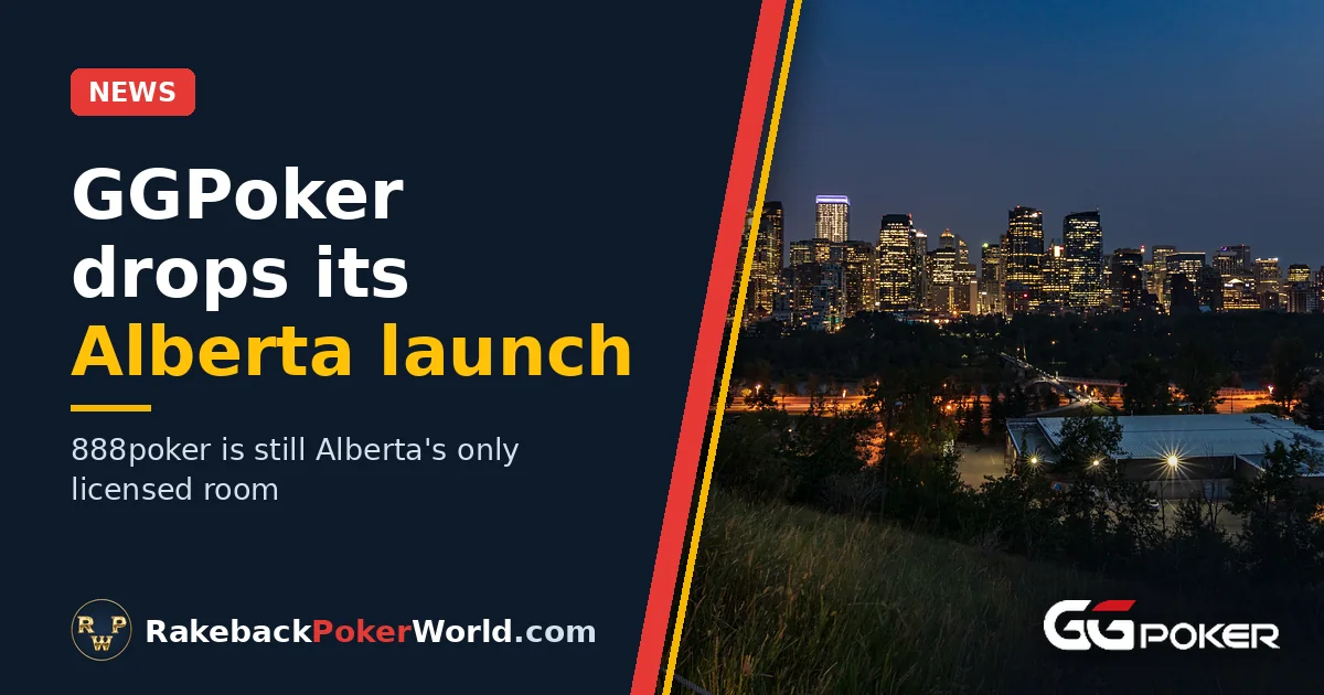 Cover: the Calgary skyline at night with the GGPoker logo, for the news that GGPoker Alberta plans are on hold