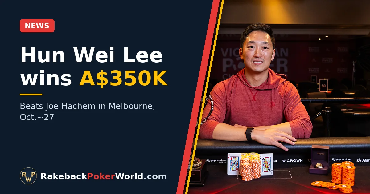 Cover: Hun Wei Lee with the Victorian Poker Championship trophy at Crown Melbourne