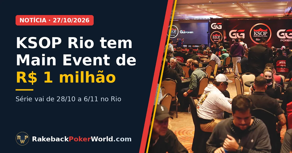 Capa: salão do KSOP GGPoker no Rio de Janeiro lotado de jogadores nas mesas; o KSOP Rio de Janeiro 2026 tem Main Event de R$ 1 milhão