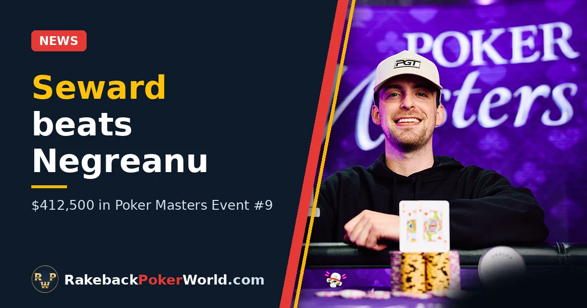 Cover: Nick Seward smiling with the Poker Masters trophy after winning Event #9