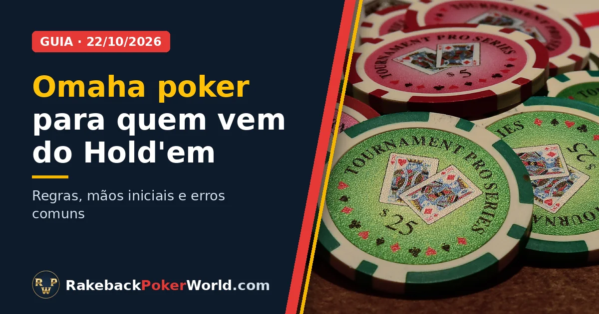 Capa: fichas de poker verdes e rosa empilhadas sobre cartas, do guia de Omaha poker para quem vem do Hold'em