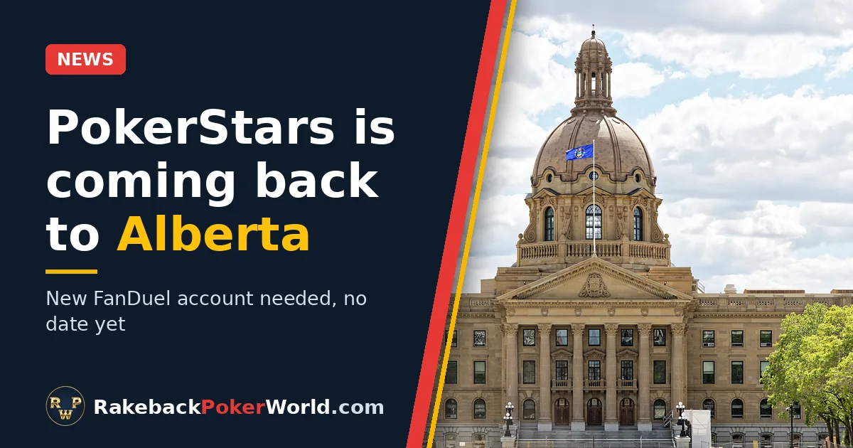 Cover: the Alberta Legislature Building in Edmonton, with the headline on PokerStars coming back to Alberta