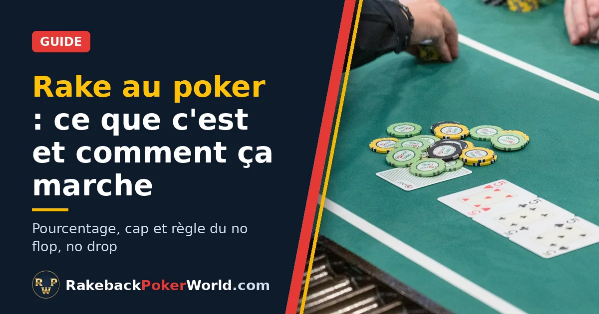Couverture du guide sur le rake au poker : un croupier ramasse les jetons du pot à une table de cash game