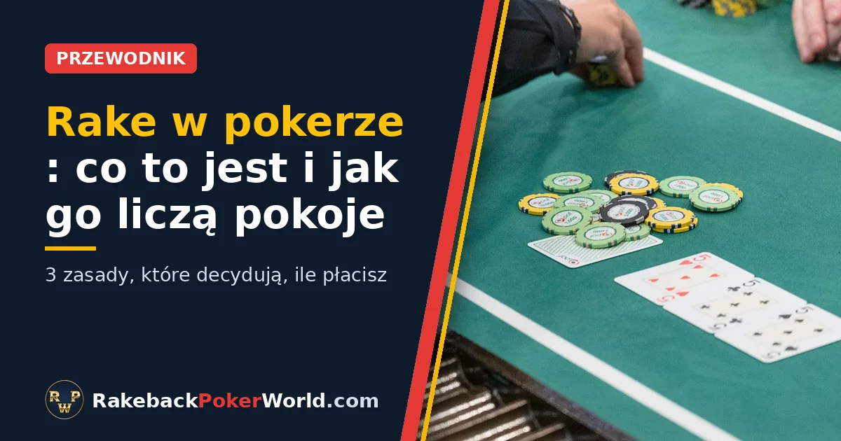 Okładka przewodnika o rake w pokerze: krupier zbiera żetony z pota przy stole cash game