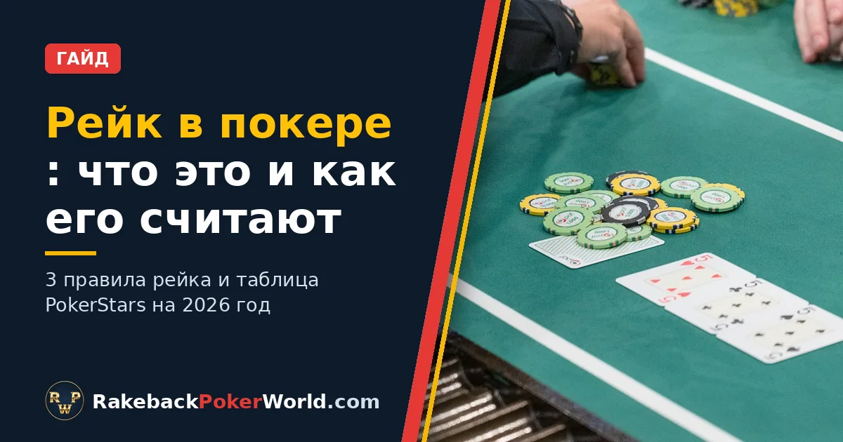 Обложка гайда про рейк в покере: дилер забирает фишки из пота на столе кэш-игры