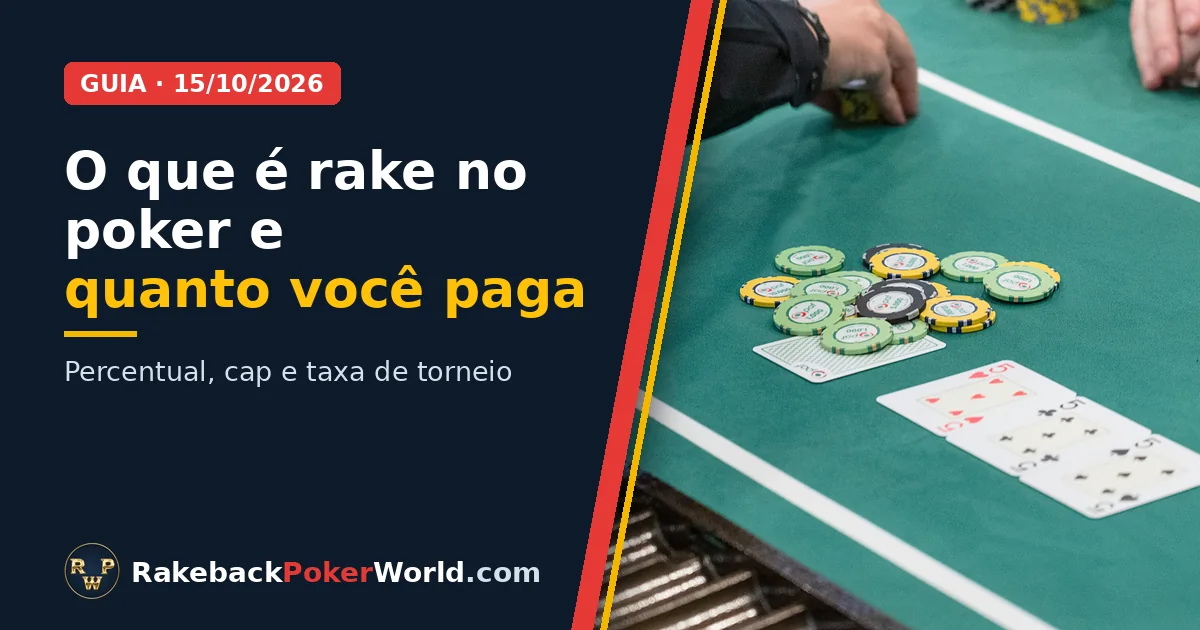 Capa do guia de rake no poker: crupiê recolhe as fichas do pote numa mesa de cash game