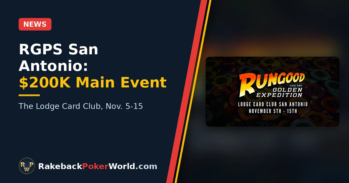 Cover: RunGood Poker Series artwork for RGPS San Antonio at The Lodge Card Club, Nov. 5-15