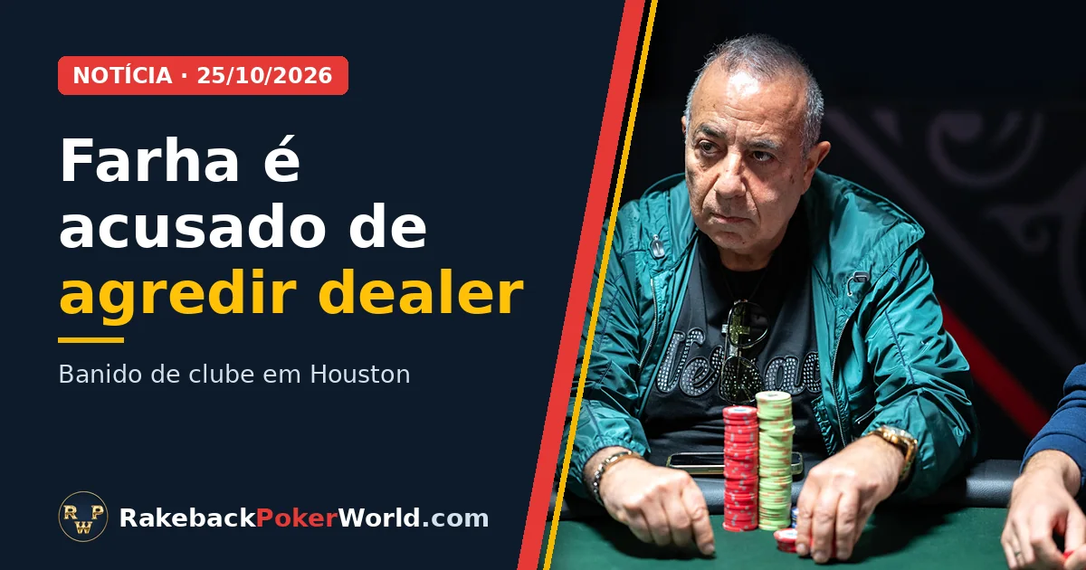 Capa: Sammy Farha de jaqueta verde numa mesa de poker; ele é acusado de agredir um dealer em Houston