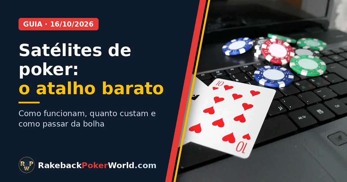 Capa: cartas e fichas de poker sobre o teclado de um notebook; guia de satélite de poker, o atalho barato para torneios grandes