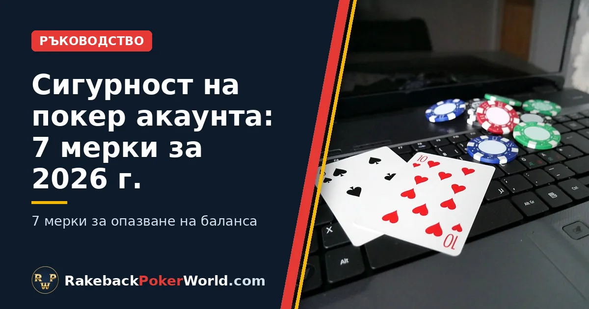 Корица на ръководството за сигурност на покер акаунта: лаптоп с две карти и покер чипове върху клавиатурата