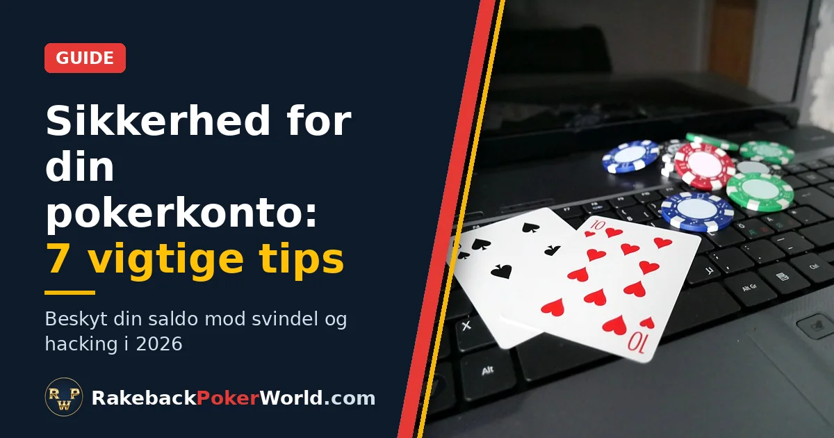 Forsidebillede til guiden om sikkerhed for pokerkonto: bærbar computer med to spillekort og pokerchips på tastaturet