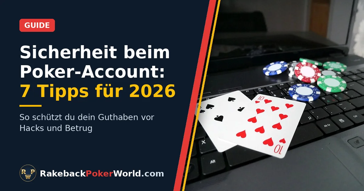 Titelbild zum Leitfaden zur Sicherheit von Poker-Accounts: Notebook mit zwei Spielkarten und Pokerchips auf der Tastatur