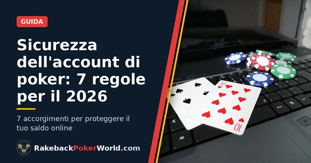 Copertina della guida sulla sicurezza dell'account di poker: notebook con due carte da gioco e fiches di poker sulla tastiera