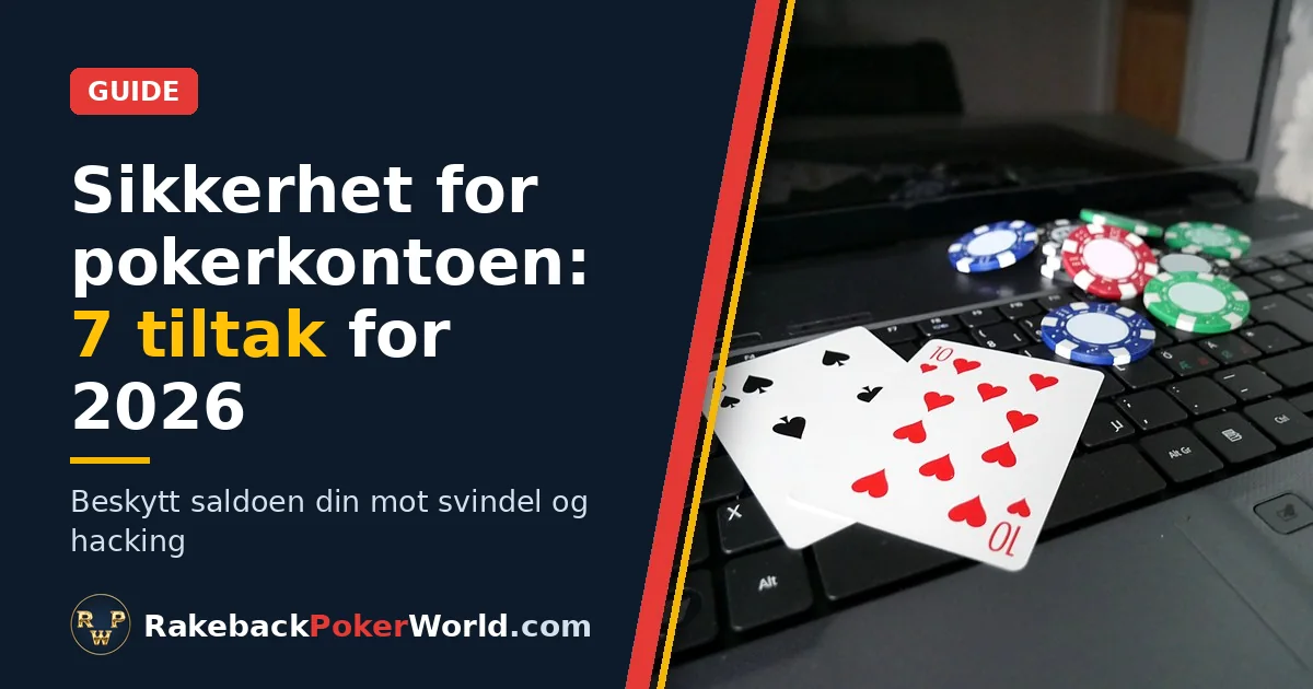 Omslagsbilde for guiden om sikkerhet for pokerkontoen: bærbar PC med to spillkort og pokersjetonger på tastaturet