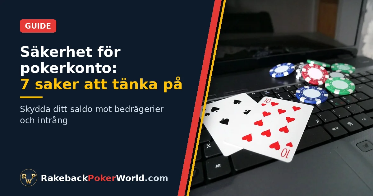 Omslag till guiden om säkerhet för pokerkontot: laptop med två spelkort och pokermarker ovanpå tangentbordet