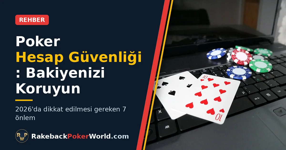 Poker hesap güvenliği rehberinin kapağı: klavye üzerinde iki iskambil kartı ve poker fişleri bulunan dizüstü bilgisayar