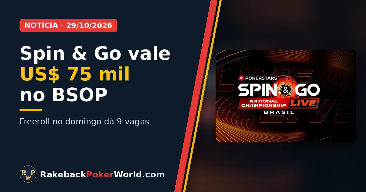 Capa: arte oficial do Spin & Go National Championship Live Brasil, da PokerStars, com US$ 75 mil em jogo no BSOP Millions