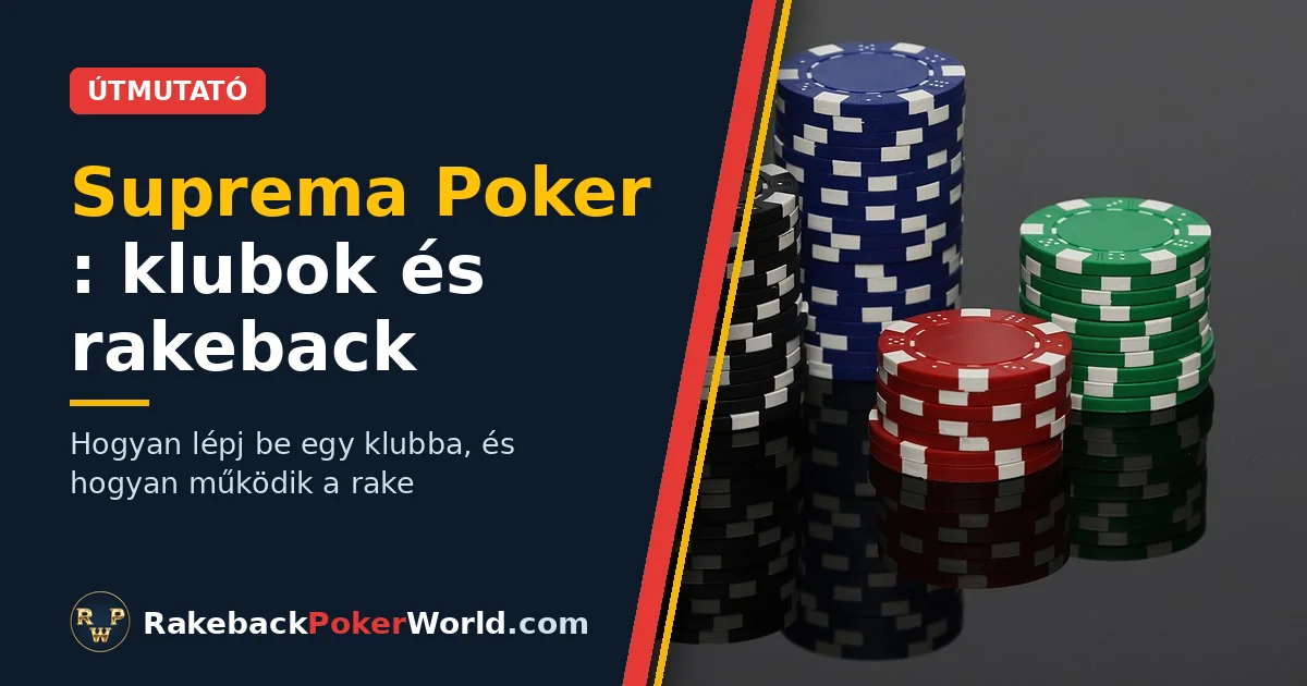 Borítókép: pókerzsetonok halmai a Suprema Poker klubjairól és rakebackjéről szóló útmutatóban