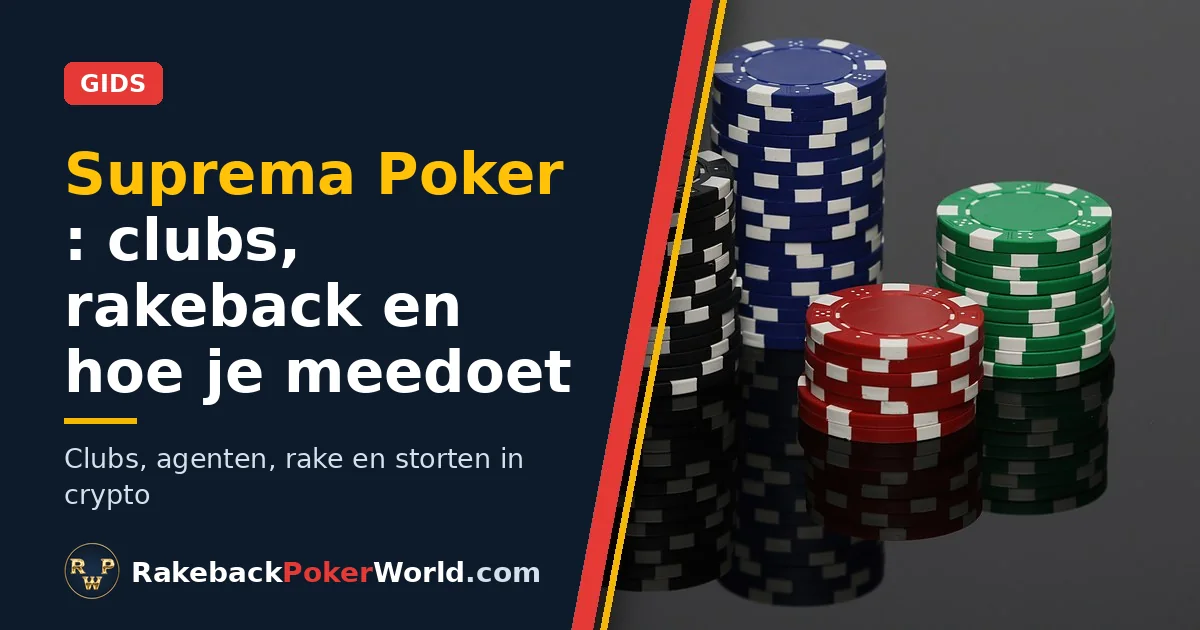Cover: stapels pokerfiches, in de gids over clubs en rakeback bij Suprema Poker