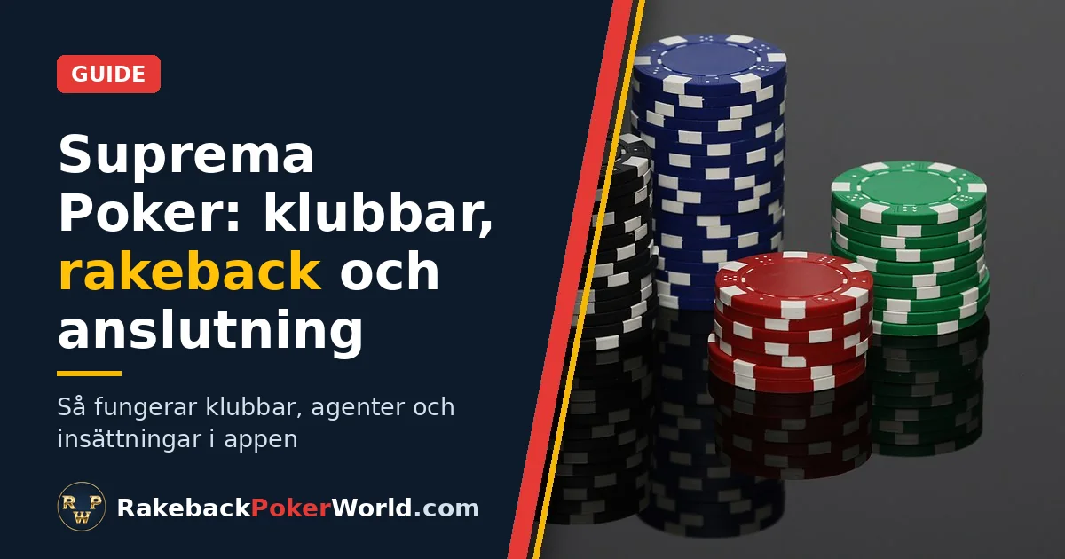 Omslag: högar med pokermarker, i guiden om klubbar och rakeback i Suprema Poker