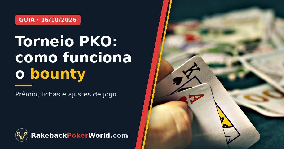 Capa: mão segurando um ás e um rei sobre a mesa com fichas e dinheiro; guia de como funciona o bounty no torneio PKO