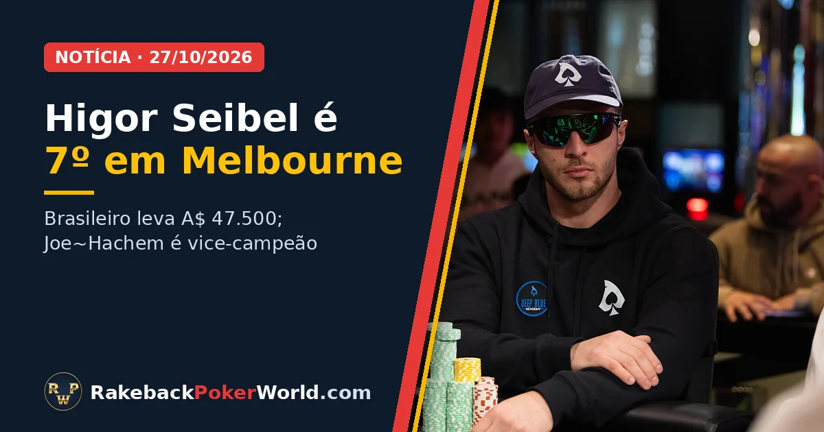 Capa: Higor Seibel de boné e óculos escuros na mesa final do Victorian Poker Championship, em Melbourne, onde terminou em 7º lugar