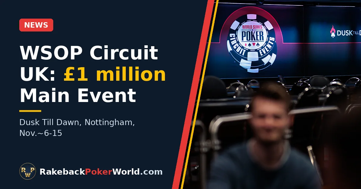 Cover: the WSOP Circuit logo on the big screen at Dusk Till Dawn in Nottingham, above the poker tables